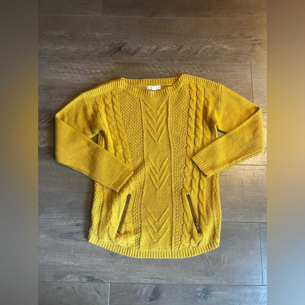 It's Our Time Mustard Cable Knit Sweater